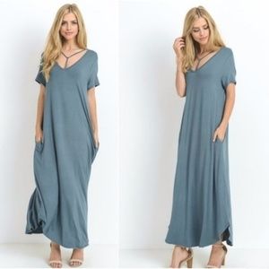 breezy // y-strap neckline blue maxi dress